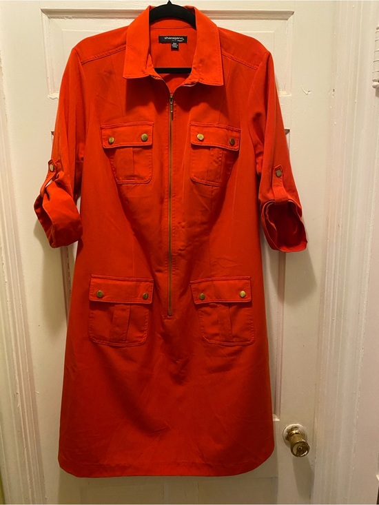 Sharagano Jackets & Blazers - Sharagano Women's Bright Orange Utility Zip-Front Jacket Dress